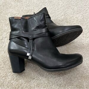 Pikolinos Women Verona Black Leather Ankle Booties Boots 40 US 9- 9.5 Side Zip,